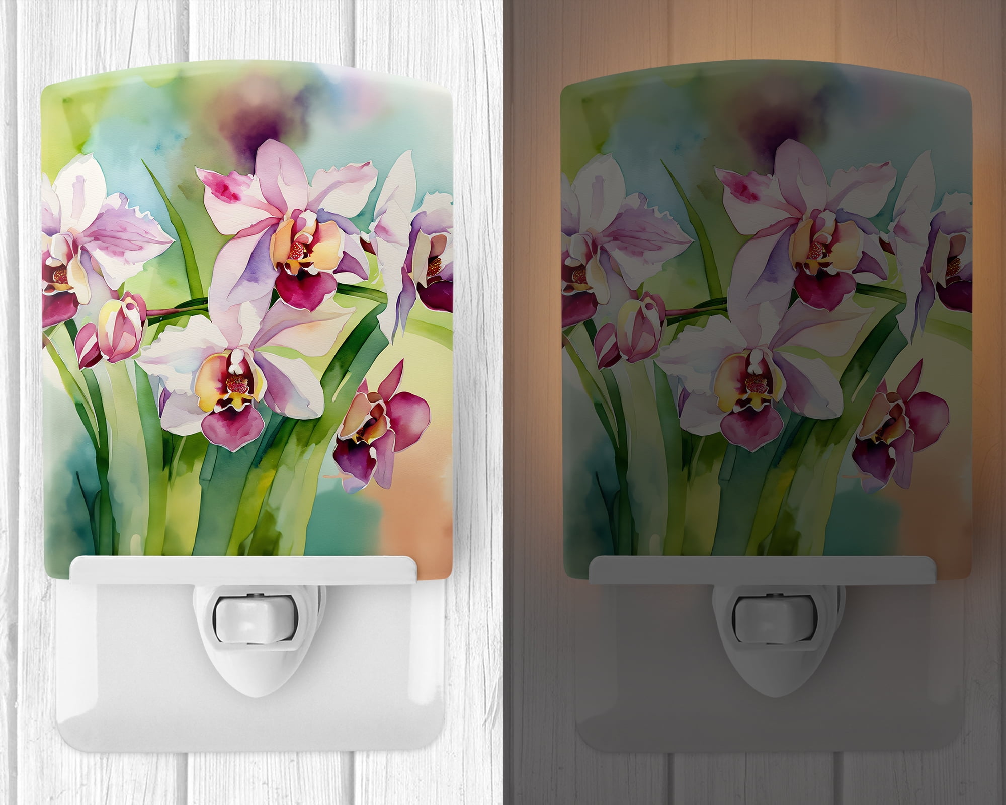 Orchids in Watercolor Ceramic Night Light 4 in x 6 in