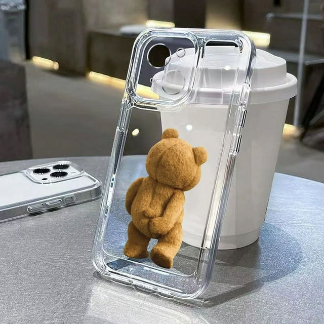 Cartoon Bear Transparent Phone Case For iPhone 15 14 13 12 11Pro Max Mini XS X XR 7 8 Plus SE2022 Luxury Shockproof Soft Cover Transparent C299 iPhone 13