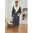 thumbnail image 5 of U2SKIIN Mens Robe with Hood,Full Length Plush Robe for Men Contrast Thick Fleece Bathrobe (Dark Grey, Small-Medium), 5 of 7
