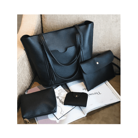 4pcs Women PU Leather Handbag Shoulder Bag Tote Purse Messenger Satchel Clutch