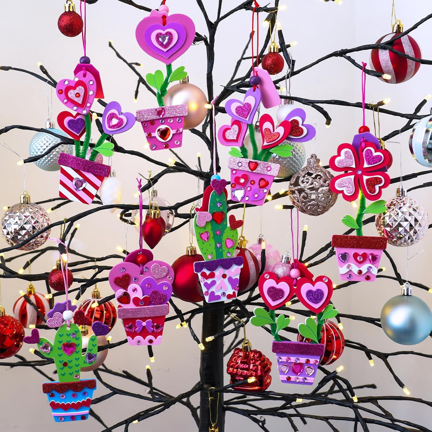 Potted Heart Flower Craft Kits DIY Valentine's Day Ornaments Decorations Heart Foam Stickers Arts and Crafts