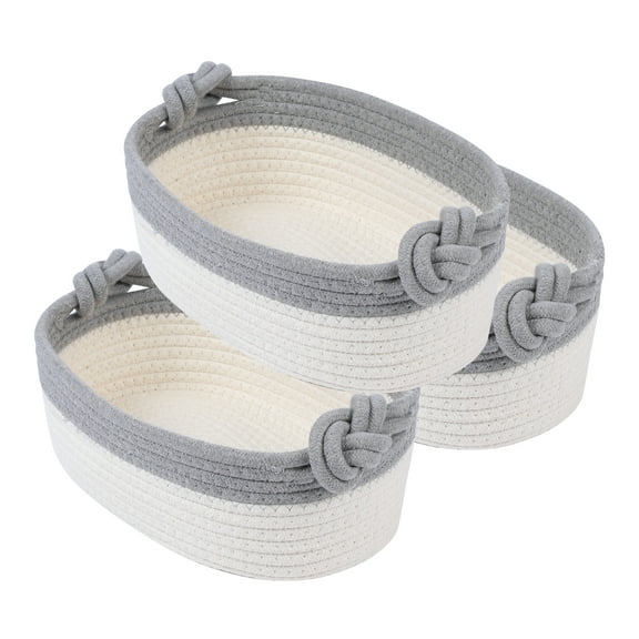REGALWOVEN 3 Packs Woven Storage Basket, Shelf Closet Storage Bin with Handles for Key Tray Bowl for Entryway Desk, Catchall Home Decor Gray 12.6*7.9*4.7in