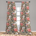 thumbnail image 4 of Ambesonne Floral Curtains, Anemone Peony and Leaves, Pair of 28"x84", Dark Tan Coral Blue Grey, 4 of 5