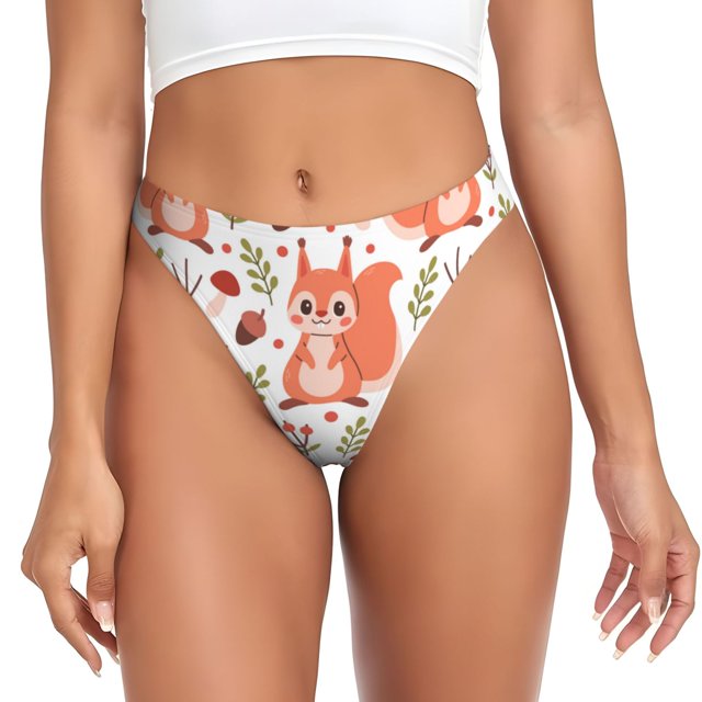 Fotbe Squirrel And Tanga Sin Costuras para Mujer con Estampado – Panties Invisibles, Transpirables y Cómodos para Uso Diario-3X-Large