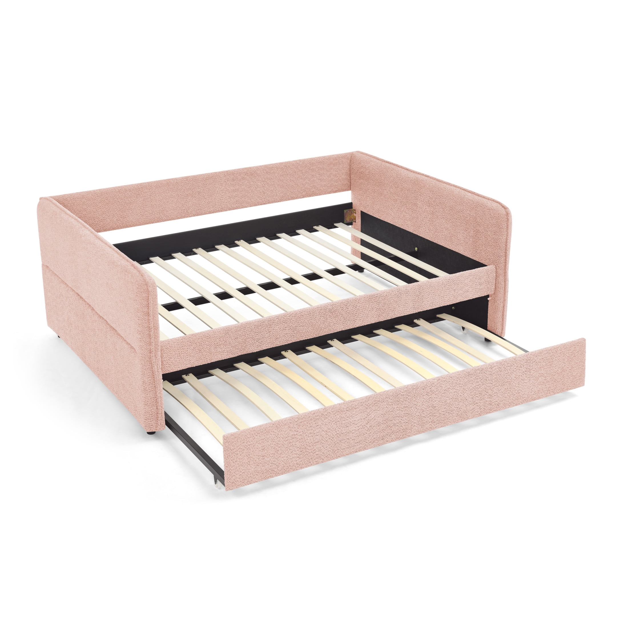 Noble House Zenton Full Size Boucle Daybed, Tufted Sofa Bed Frame with Trundle, Modern Guest Sleeper Couch, Pink