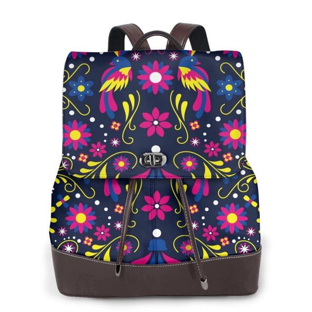 Lsque Colorful Mexican Pattern Womens Backpack Purse Leather Backpack Purse for Women Travel Fashion Backpack Designer Ladies Shoulder Bags