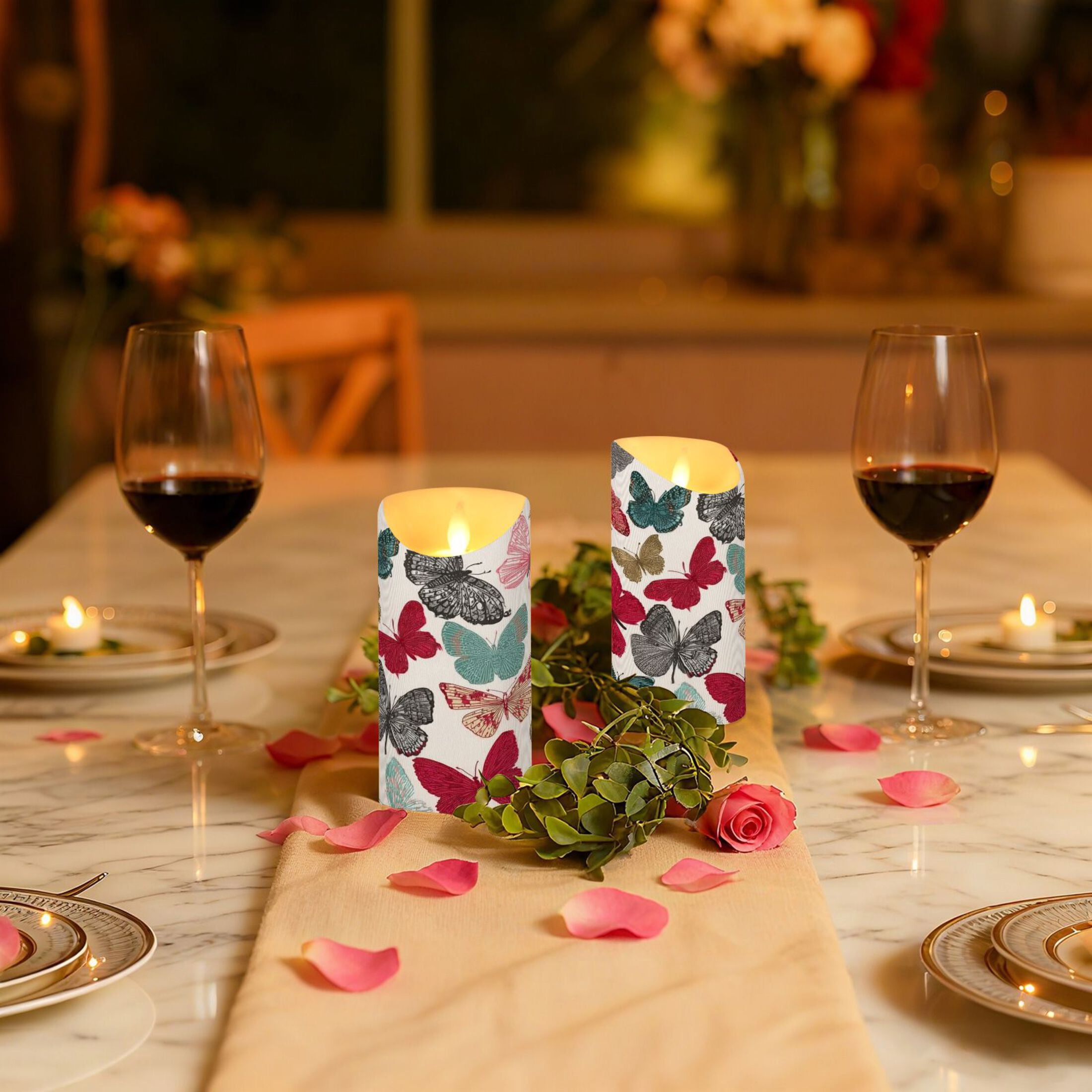 Iauyy Flameless Candles Battery Operated LED Pillar Candles with Remote and Timer, Butterfly Pattern-A Set of 2 （M)