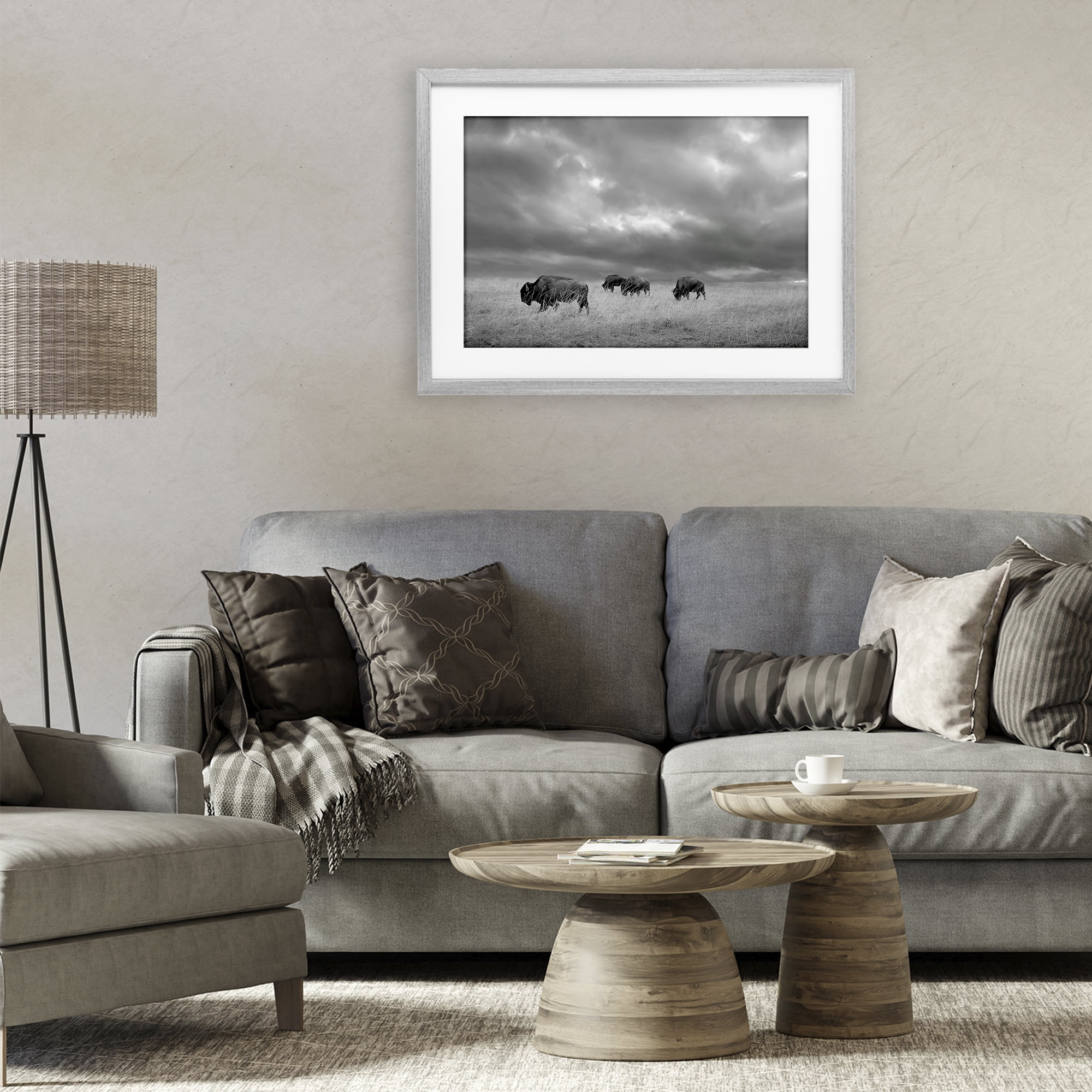 Stupell Industries Bisons Under an Autumn Sky Gray Framed Print Under Glass, design by Steve Toole