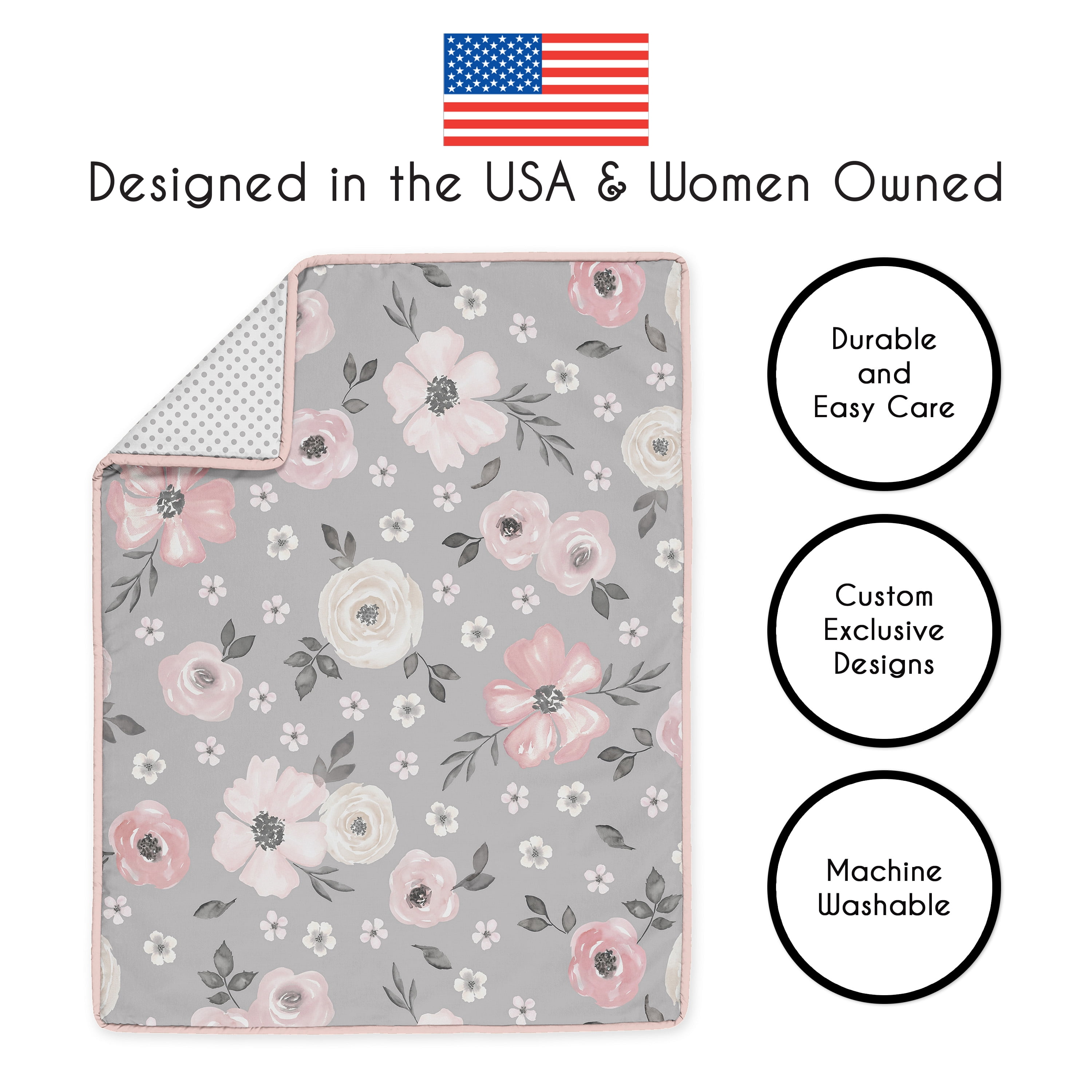 Sweet Jojo Designs Watercolor Floral Grey Girl Crib Bedding + BreathableBaby Breathable Mesh Liner