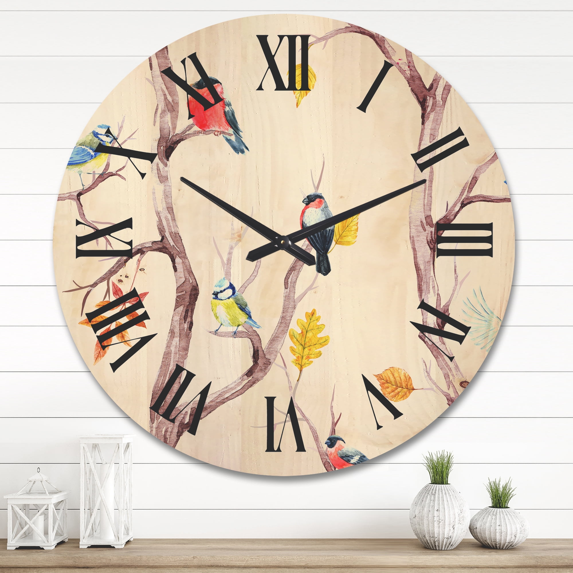 Designart 'Little Birds and Fall Trees' Traditional Wood Wall Clock