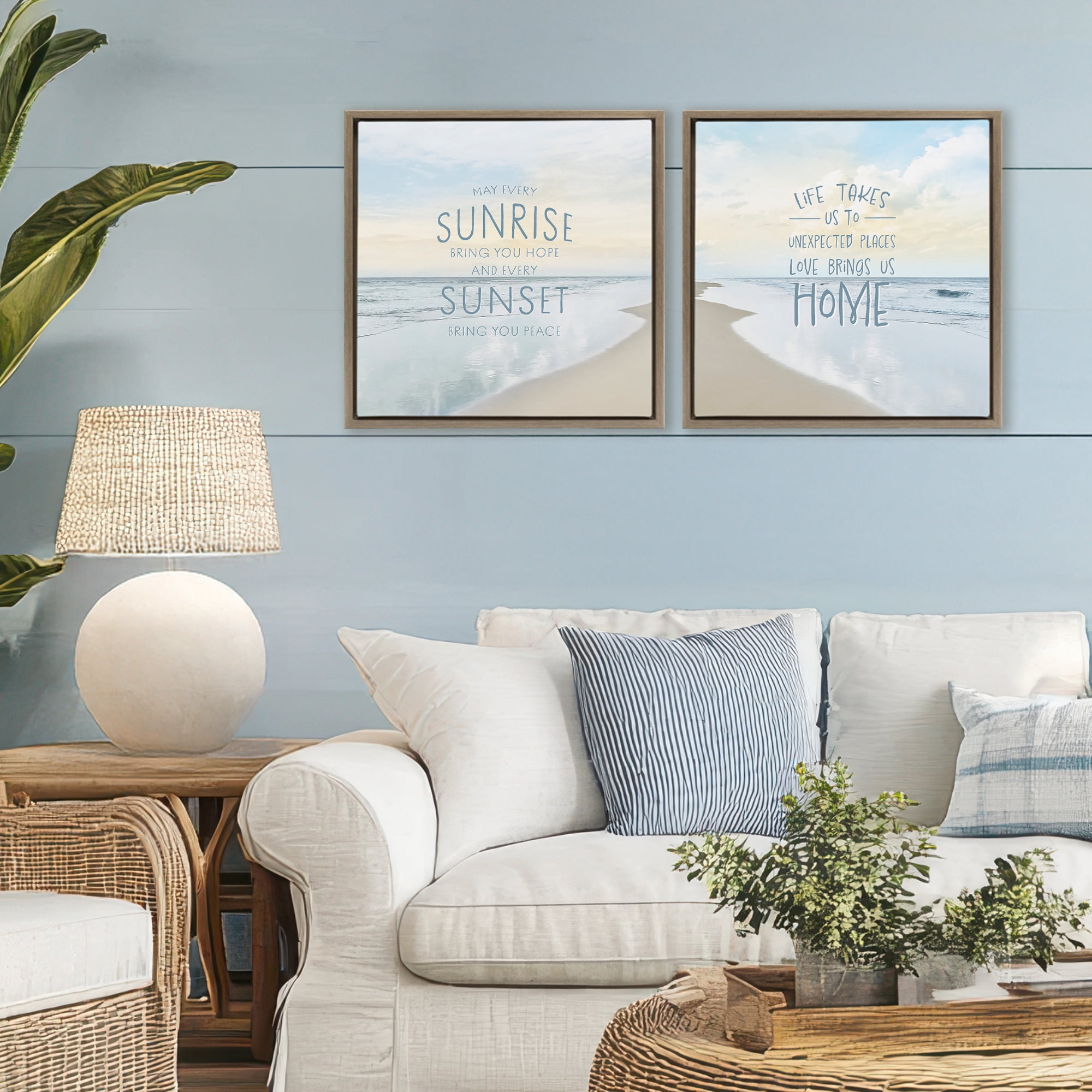 Stupell Industries Beautiful Beach Inspirations 2 Piece Brown Framed Floater Canvas Set, design by Natalie Carpentieri