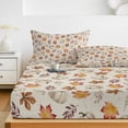 thumbnail image 6 of Twin XL Size Fitted Sheet Set - White Pumpkins Fall 2 Piece Bedding Sets 16" Deep Pocket Fitted Sheet with 1 Pillowcases, Thanksgiving Maple Leaves Beige Brushed Microfiber Hotel Luxury Bed Sheets, 6 of 9