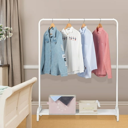 LANGRIA Simple All-Metal Free Standing Commercial Grade Clothing Garment Rack with Top Rod and Lower Storage Shelf for Boxes Shoes Boots,