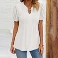 thumbnail image 2 of Besolor Women's Summer T-Shirt Trendy V Neck Pleated Eyelet Tunic Tops Casual Solid Color Going out Blouse Tees, 2 of 7