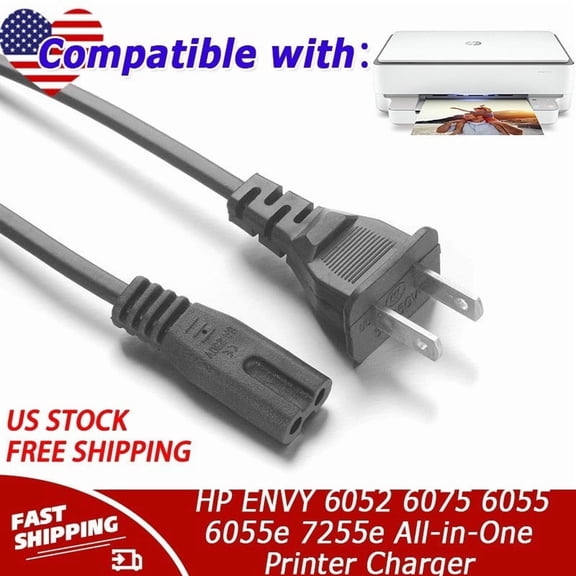 AC Power Cord Cable Compatible with HP ENVY 6052 6075 6055 6055e 7255e All-in-One Printer