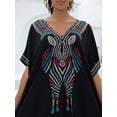 thumbnail image 4 of EDOLYNSA Long Mexican Embroidered Kaftan Dress Maxi Dubai Abaya Caftan Dresses Plus Size Swimsuit Cover up Beach Tunic, 4 of 9