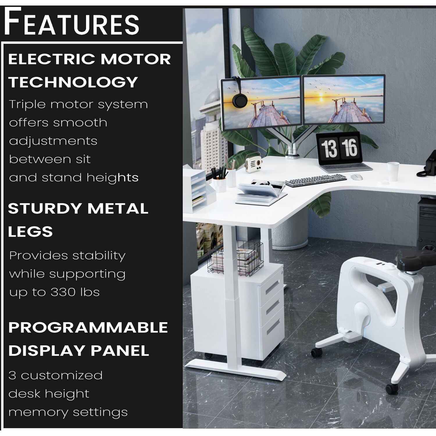 Hanover 73-In. L-Shaped Sit or Stand Electric Height Adjustable