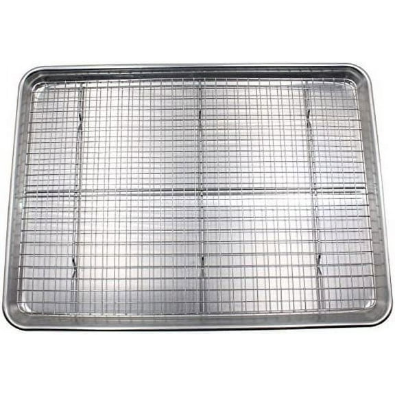 Happon Half Sheet Baking Pan and Stainless Steel Cooling Wire Rack Set - Aluminum Tray 9.2" x 6.8" - Rust & Warp Resistant, Heavy Duty & Thick Gauge - Delivers An Evenly Baked Cookie