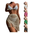 thumbnail image 4 of KelaJuan Women Knitted Sarongs Solid Color Hollow-Out See-Through Tassel Mini Beach Skirts Summer Drawstring Slit Swimsuit Cover-Ups, 4 of 5