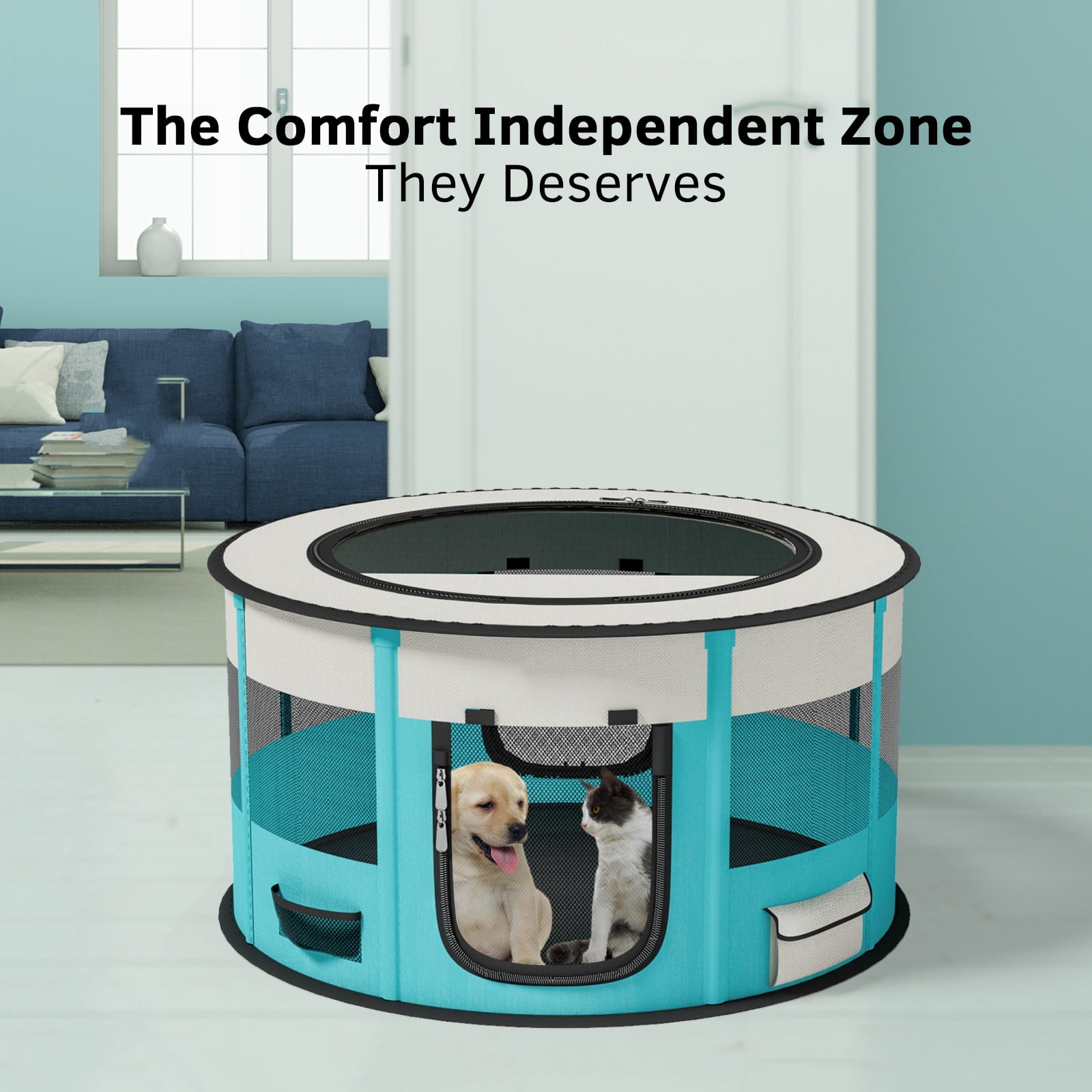 Dog Playpen, Puppy Pet Cat Playpen Indoor for Small Dogs, Dog Tent Crates Cage Indoor/Outdoor, Dog Kennel Playpen with Carrying Case for Dogs/Cats/Rabbits,2 Doors & Zipper Top