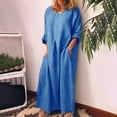 thumbnail image 3 of Women's Cotton Linen Dress with Pocket Loose Dress Kaftan Dress Long Sleeve Summer Maxi Casual Sundress, 3 of 4