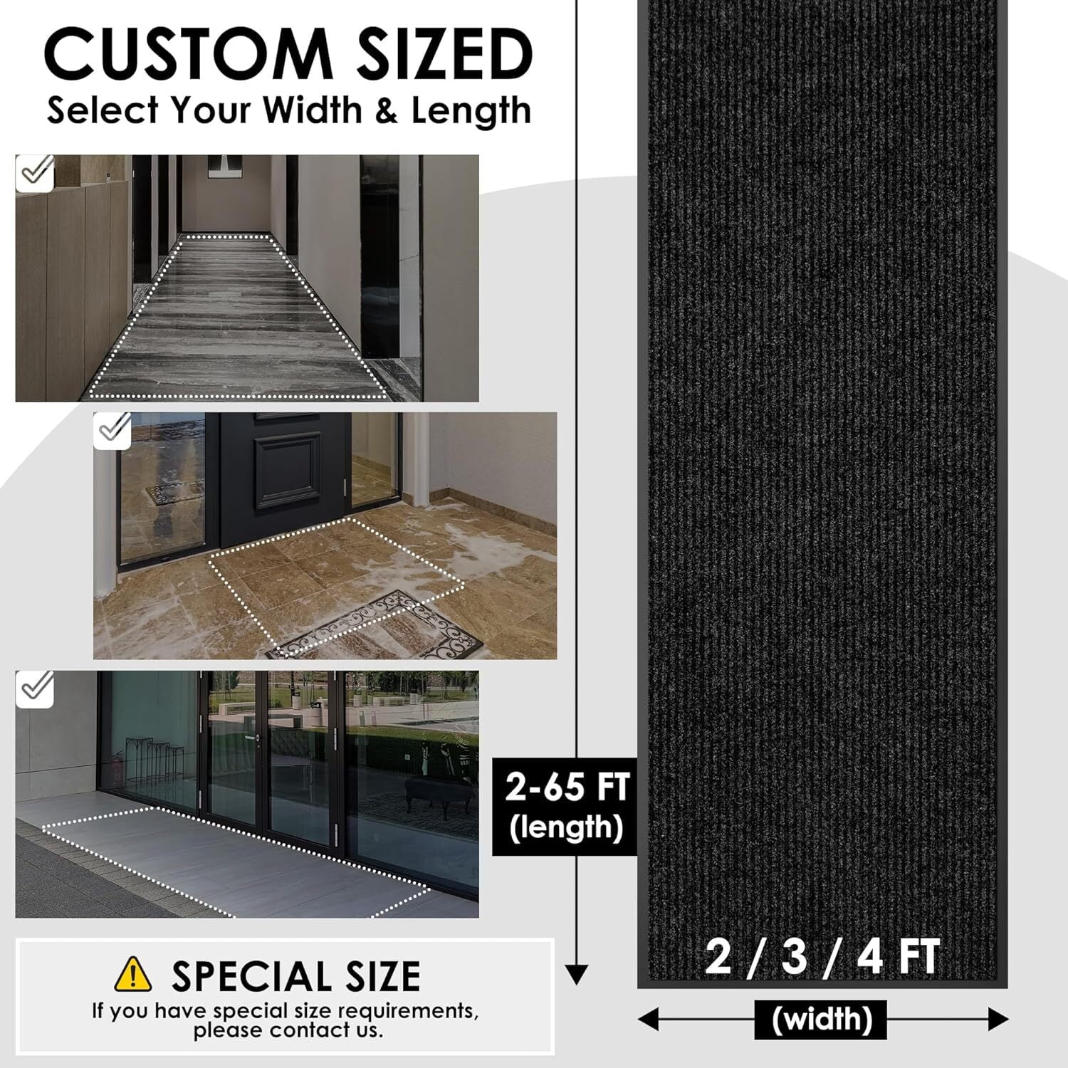 Bestvue Front Door Mat Indoor Entrance Outside Floor Doormat Entryway Welcome Mats Commercial Non Slip Rubber Backing Heavy Duty Trap Dirt Moisture for High Traffic Area 3′ x 15′