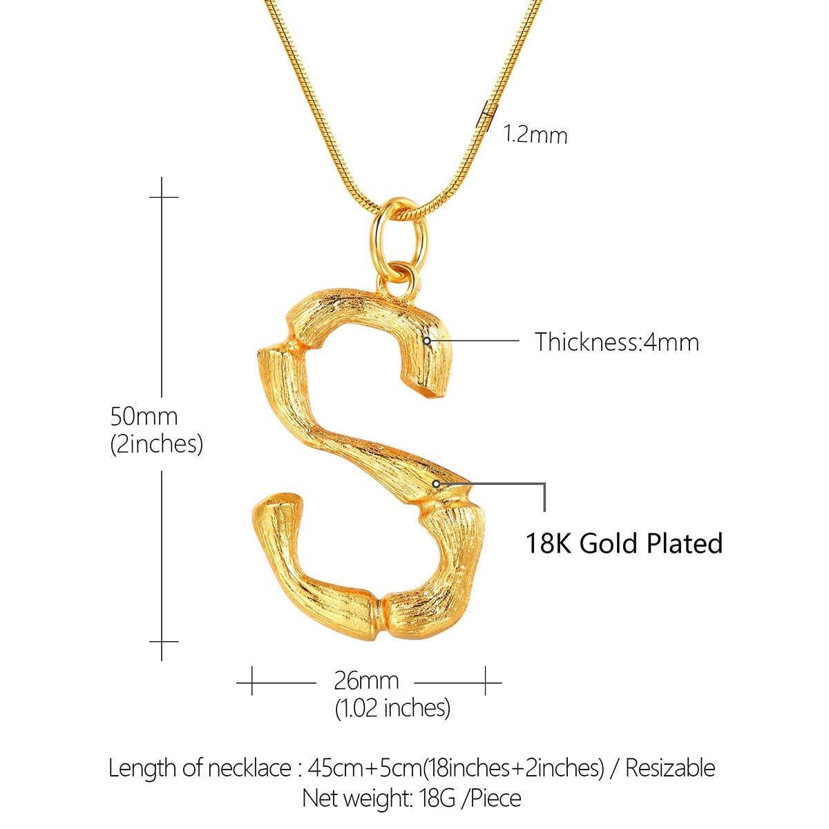 FOCALOOK Bamboo Initial Necklace for Women Oversize Letter S Pendant Capital Alphabet Statement Necklace Gold Plated