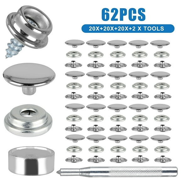 BASSTOP 62 X Stainless Steel Fastener Snap Press Stud Cap Button Marine Boat Canvas Set