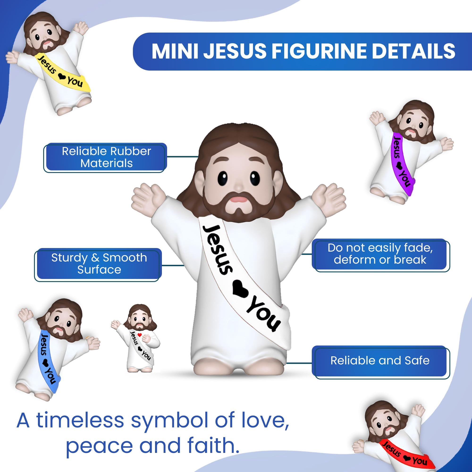 Jesus Loves You Figures 100 Pack – Multicolor Mini Jesus Figurines in Bulk, Little Jesus Figures for Easter, Church, and Religious Celebrations (Hand up)