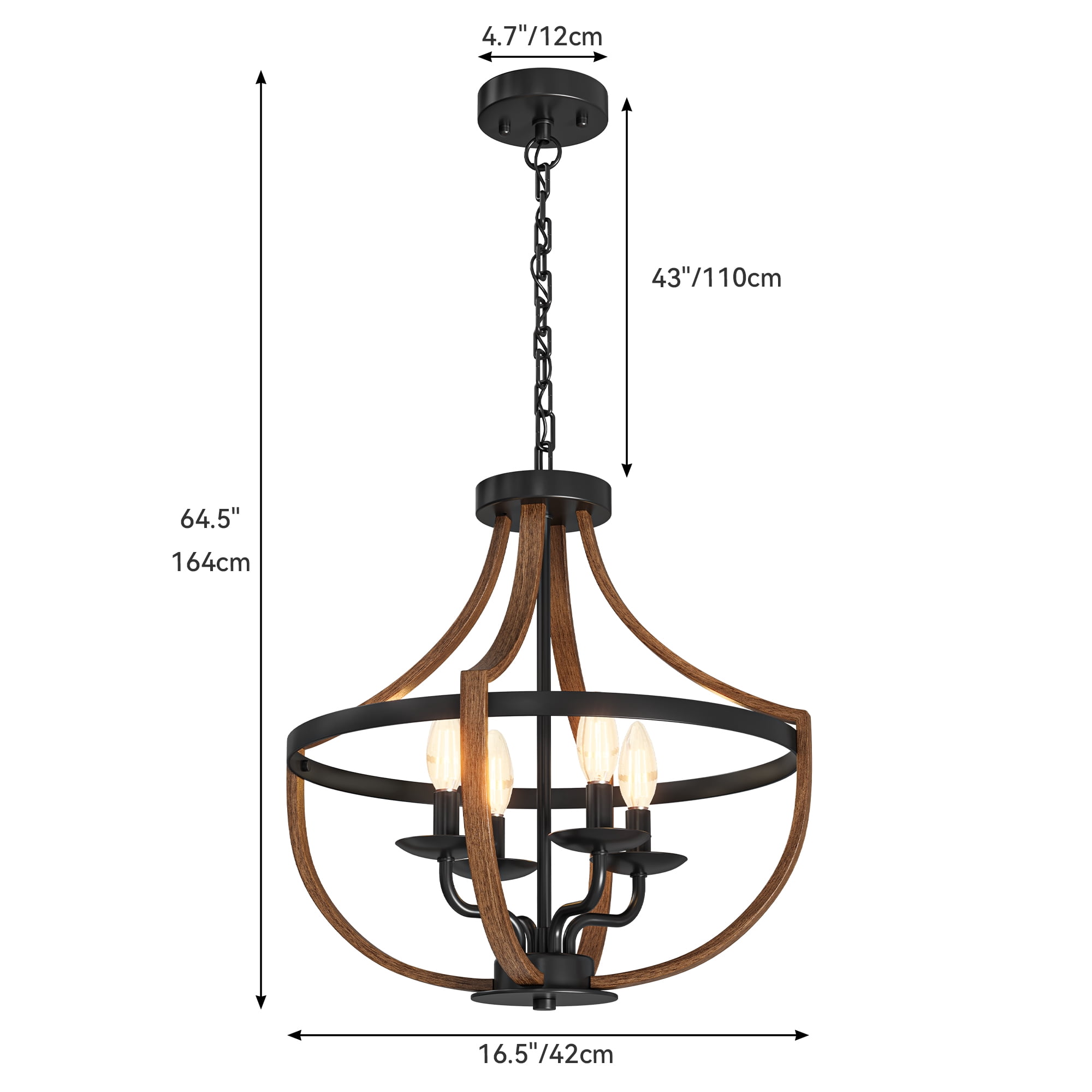 Uforic 16.5" Ebony Wood Chandelier, Adjustable Country Fixture, Five-Light Pendant