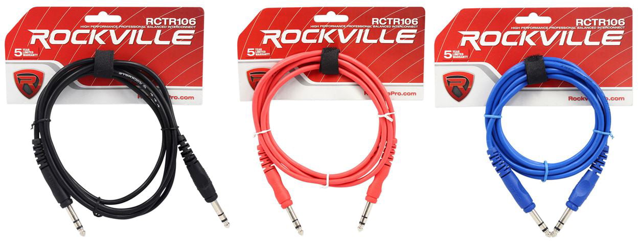 Rockville RCTR106BL 6 1/4 TRS to 1/4 TRS Balanced Cable Blue 100% Copper 