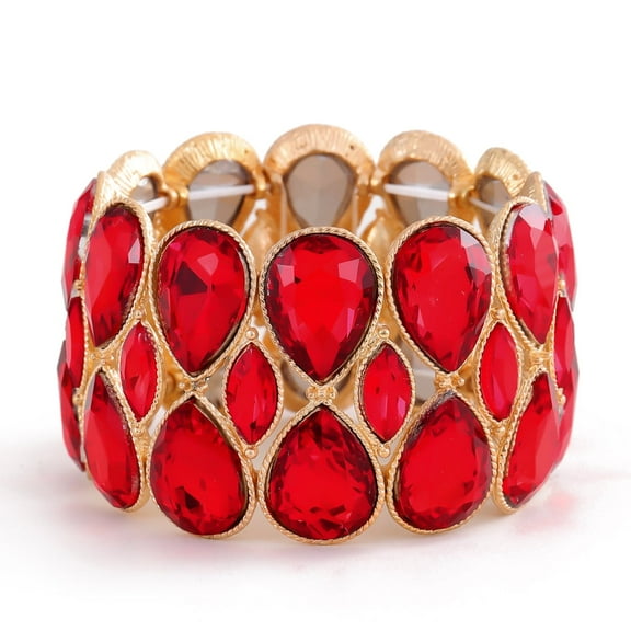Lureme Super Wide Bling Red Rhinestones 2 Lines Elastic Stretch Bangle Bracelet for Women(bl003603)
