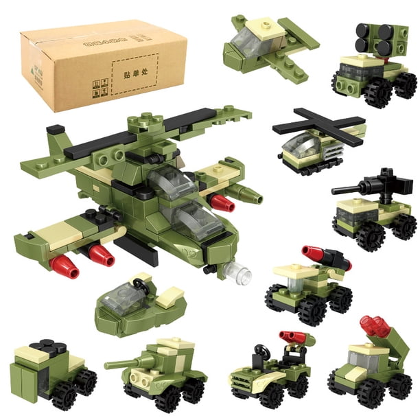 Bloques de construcción, juguete educativo de ensamblaje de partículas pequeñas para niños, estilo campo de batalla, juego resistente de 10 cajas (personalizado).