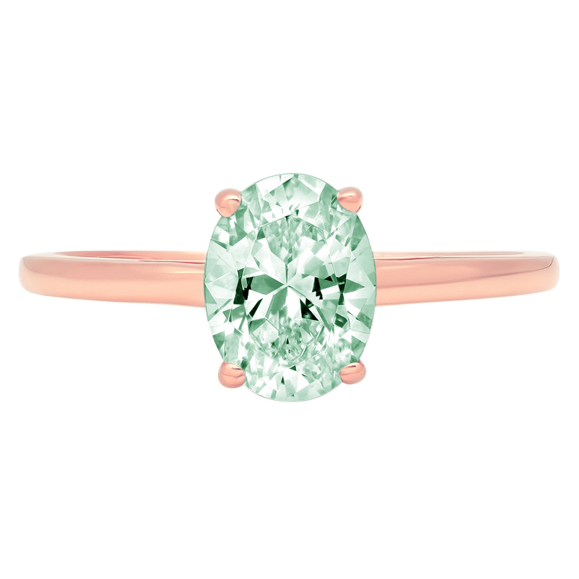 1.0 ct Brilliant Oval Cut Green Simulated Diamond Rose Solid 14k or 18k Gold Robotic Laser Engraved Handmade Anniversary Solitaire Ring