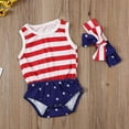 thumbnail image 4 of 4th Of July Clothes Newborn Baby Girl Independence Day American Flag Stripe Star Romper With Headband, 4 of 6