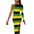 thumbnail image 2 of Robe Longue Drapeau Jamaïque Femmes Noir Jaune Vert Rayures Style de Rue Robe Maxi Club de Nuit Robes Moulantes Fente Haute Vestidos, 2 of 5