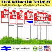 5 Pack Garage Sale Sign Kit with stakes, and arrow stickers