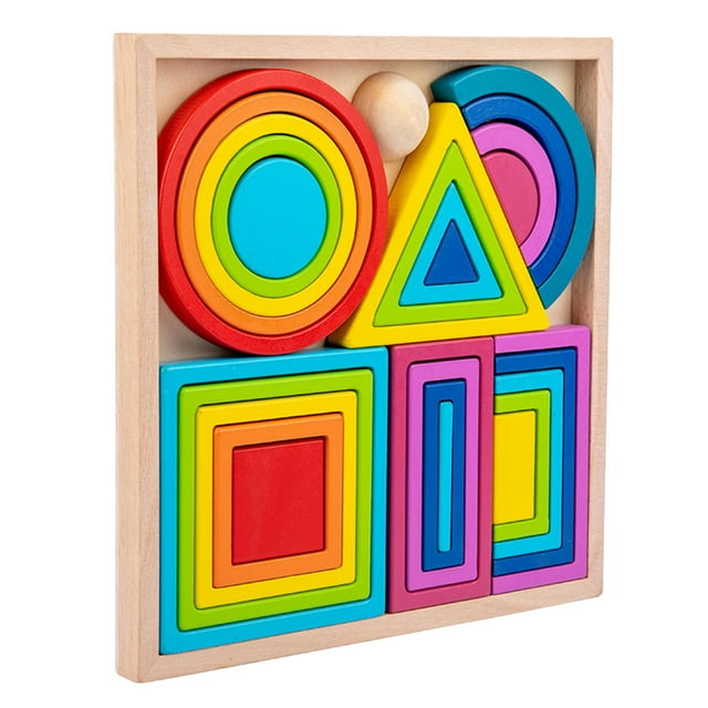 lionlar Montessori Wood Rainbow Nesting Building Blocks Puzzle for Baby large