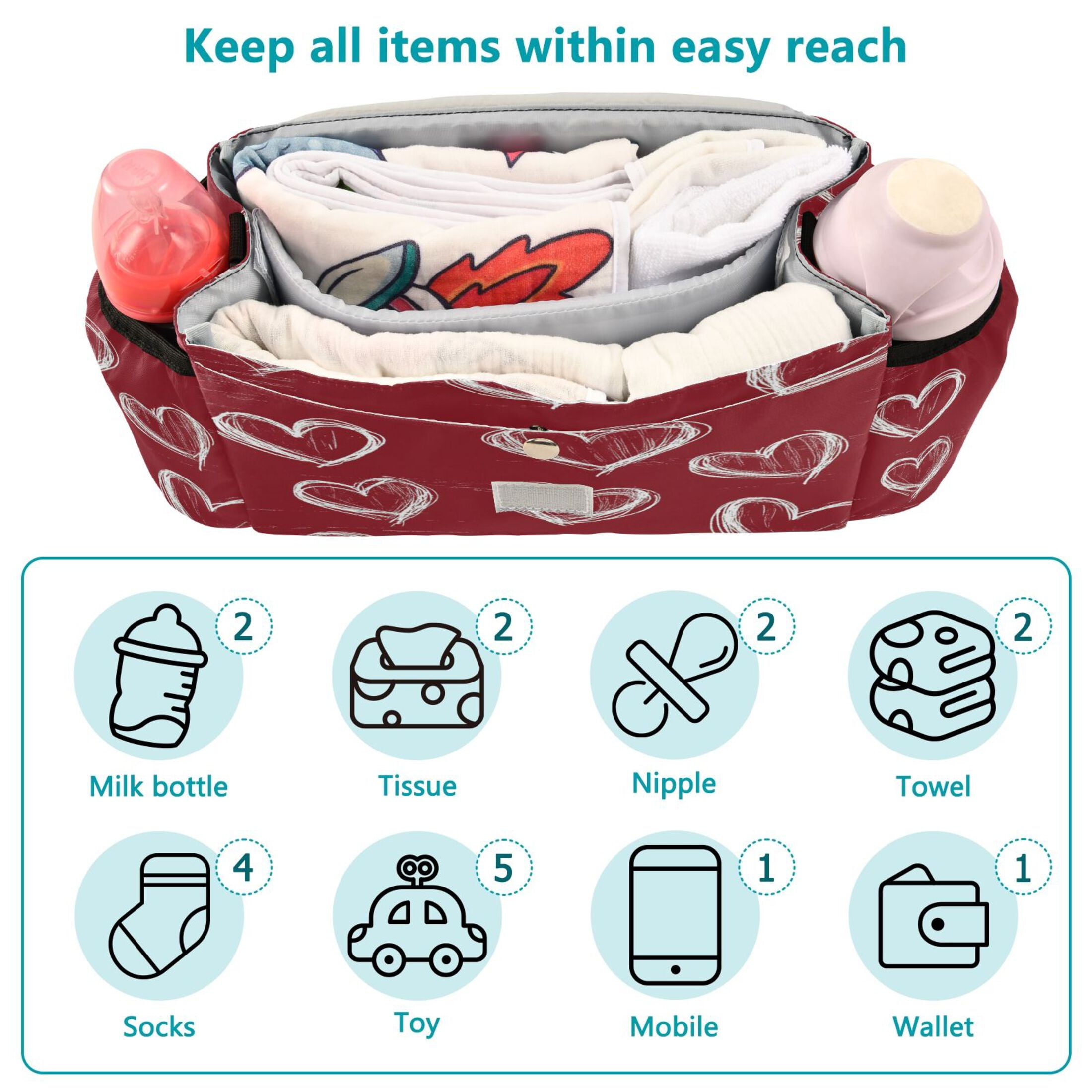 DIXRUYEE Stroller Organizer Chalkboard Sweethearts Printed