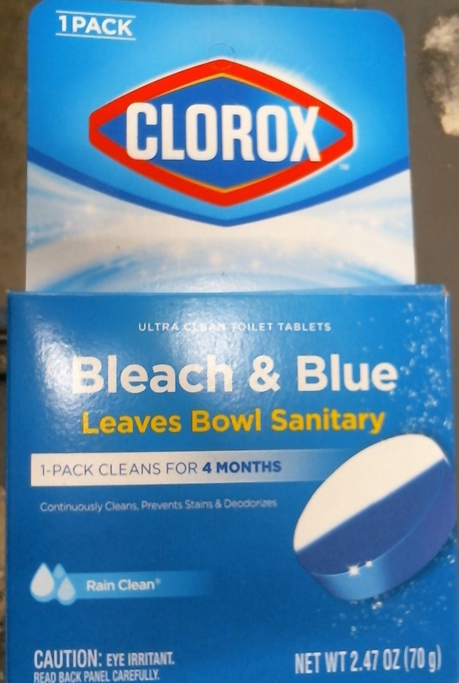 Clorox Ultra Clean Toilet Tablets Bleach & Blue, Rain Clean Scent 2.47 Ounces (Pack of 2