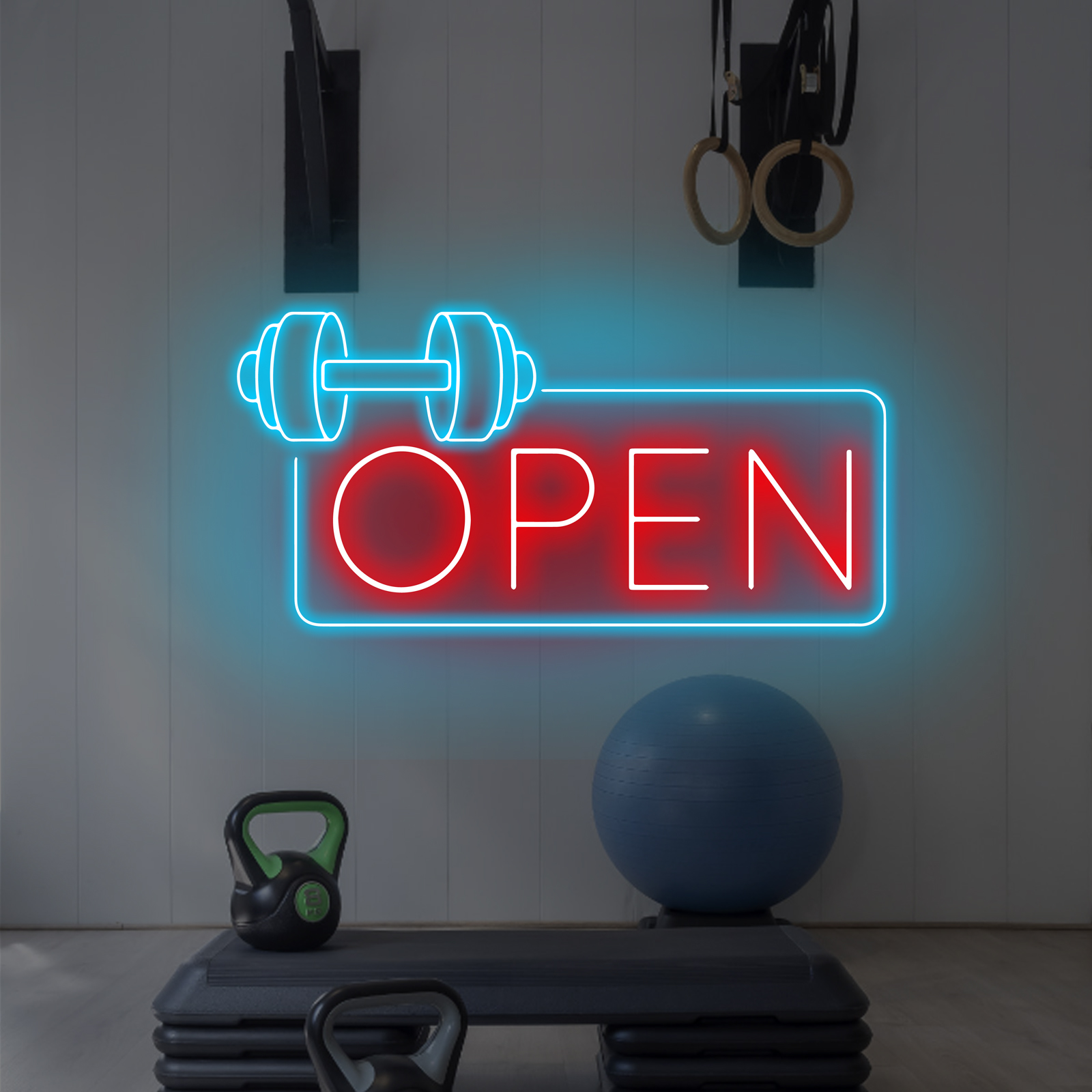 Gym Fitness Open Neon Sign, Dumbbell Open Led Sign, Weightlifting Led Light, Barbell Neon Light, Gym Open Wall Art Decor, House Wall Sign Decor for Business Window Open Signs, Fitness Club Decor