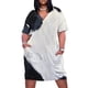 thumbnail image 1 of Vestido de fiesta holgado de piel de vaca sintética para mujer vestidos largos de manga larga con bolsillo blanco y negro, 1 of 6