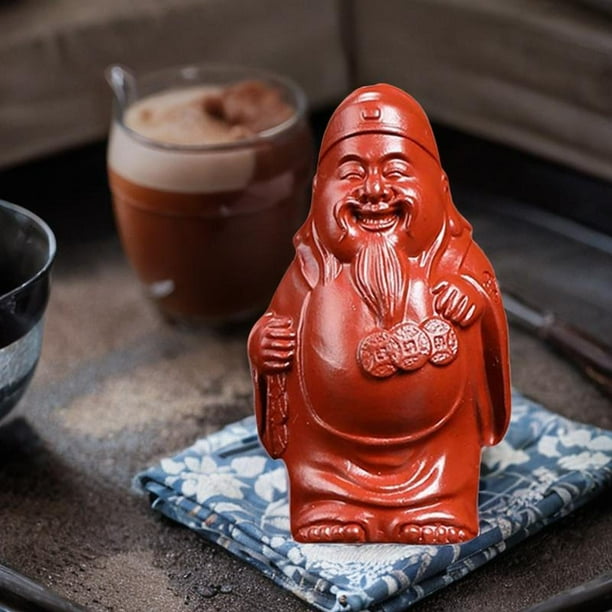 Estatua de Buda para mascota de té de arcilla púrpura, regalo de decoración del hogar, figura en miniatura, escultura tradicional china para entrada, Tapa de 36x35x65 cm.