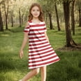 thumbnail image 3 of Annhoo Girls off the Shoulder Dresses Crew Beck Short Sleeve A-Line Striped Loose Casual Comfy Dresses 3-14 Years, 3 of 8