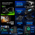 thumbnail image 3 of PC Gamer Xtreme PC Gaming NVIDIA GeForce RTX 5070 Ti AMD Ryzen 9 9900X 32GB DDR5 SSD 1TB Sistema Liquido WIFI Pitch Black gaming competitivo y streaming, 3 of 6