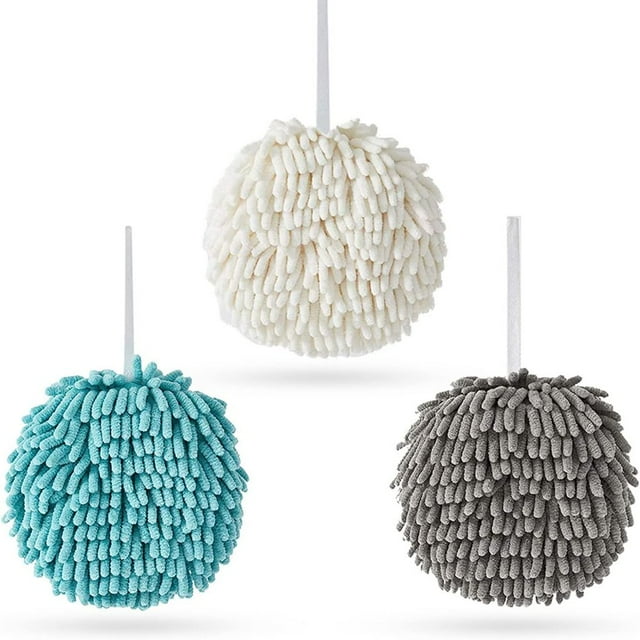 3 Pack Soft Absorbent Chenille Ball Chenille Towel Ball Quick Dry Hand Ball Absorbent Soft Towel for Kitchen Bathroom