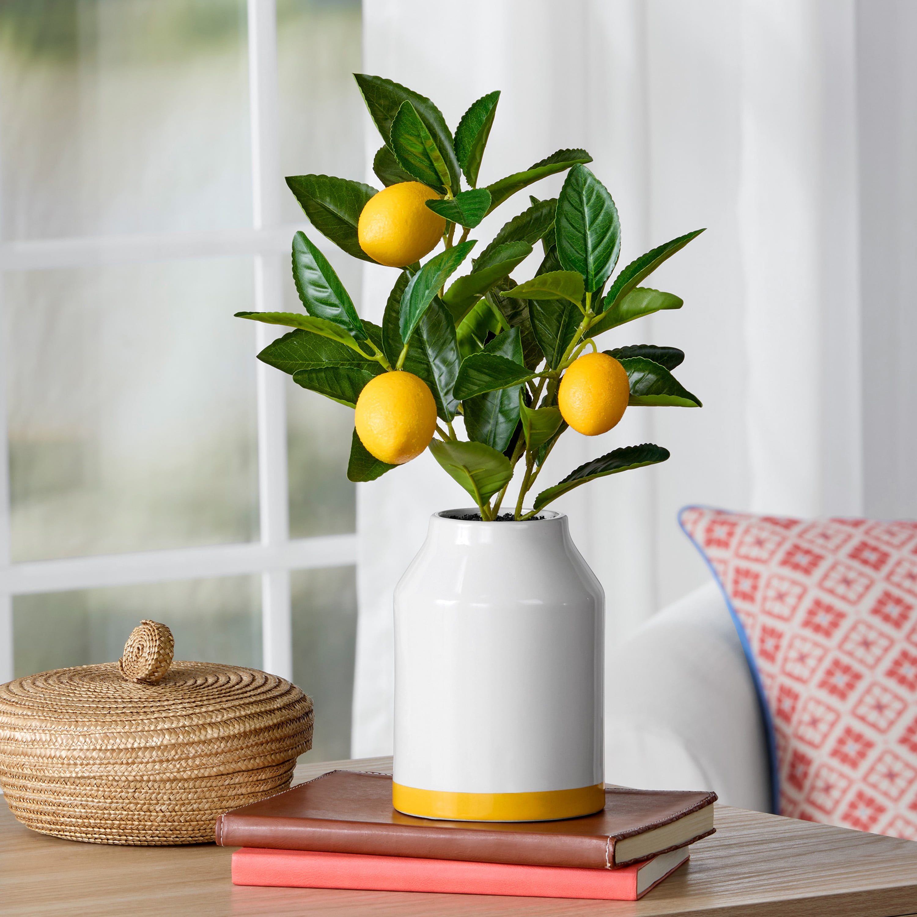 Mainstays by Becky G. & Alejandra 14.5" Artificial Lemon Tree in White Ceramic Vase