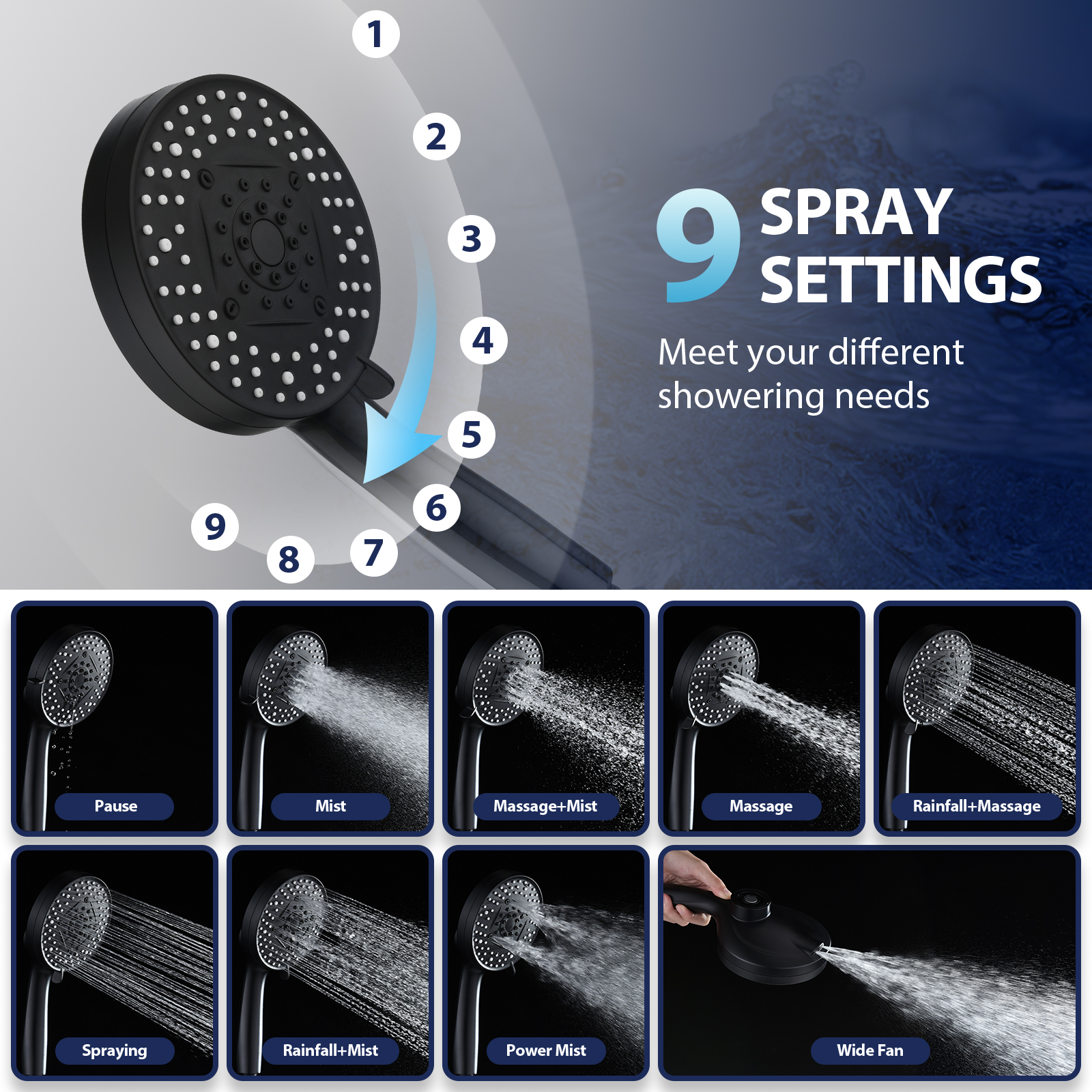 INAVAMZ 12" Rain Shower Head & Handheld Combo, Black photo 2