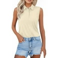 thumbnail image 3 of Yigetop Sleeveless Polo Shirts for Women, Shirts for Women 2025 Summer Button Down Collared Sleeveless Tops Business Work Casual Basic Blouses Golf Shirts for Woman Beige M, 3 of 6