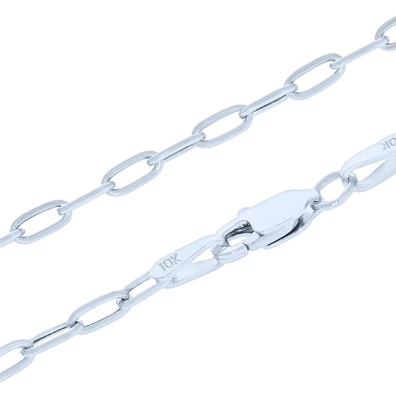 Nuragold 10k Real White Gold Paperclip 2mm Elongated Cable Link Necklace (16"-24") Dainty Italian Jewelry for Men & Women